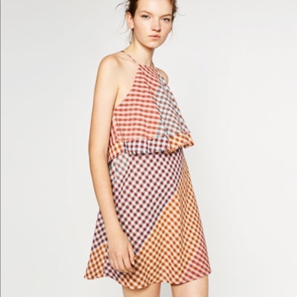 Zara Multicolor Gingham Plaid Ruffle Mini Dress Size Small